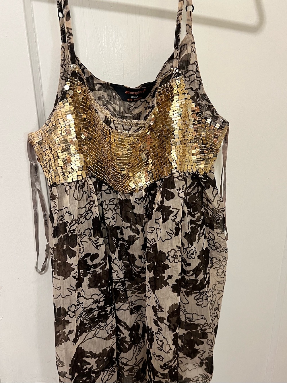 Atmosphere Gold Sequin Beach Dress / Coverup  with Floral Print